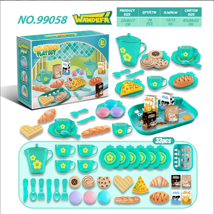 Muebles de cocina para niños transfronterizos, té de la tarde, comida simulada, pasteles, postres, pan, juguetes para el hogar.