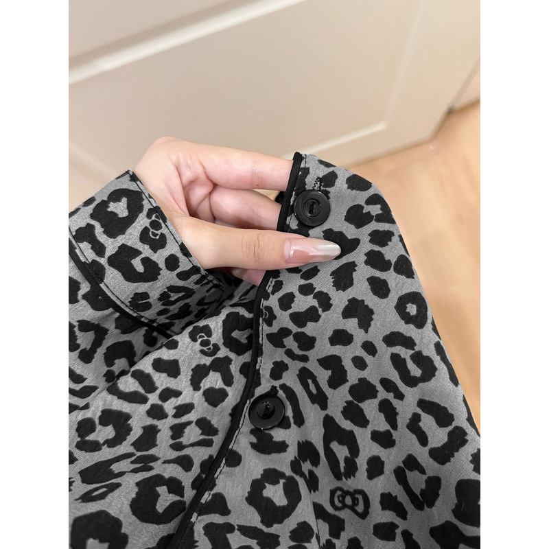 高级感豹纹睡衣女春秋季云朵棉长袖长裤老钱风美式复古家居服套装|undefined