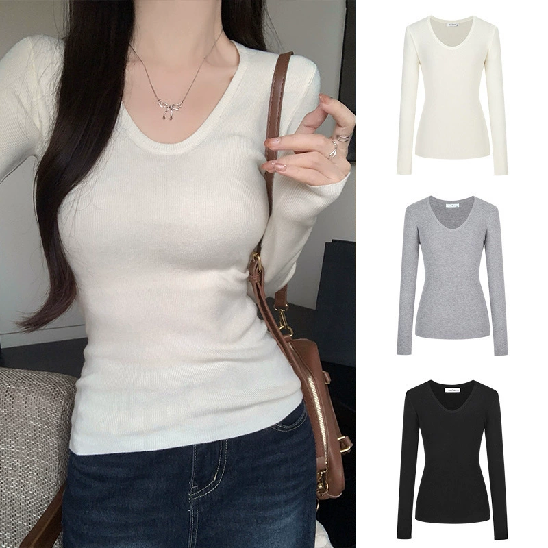 Темпераментный трикотажный свитер с тонким воротником с гусиным яйцом с длинными рукавами белый