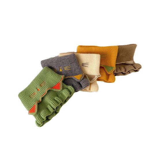 Children's Neck Gaiter Autumn and Winter Baby Scarf Cute Cat Collar Style Korean Version for Boys and Girls Knitted Wool Neck Cover