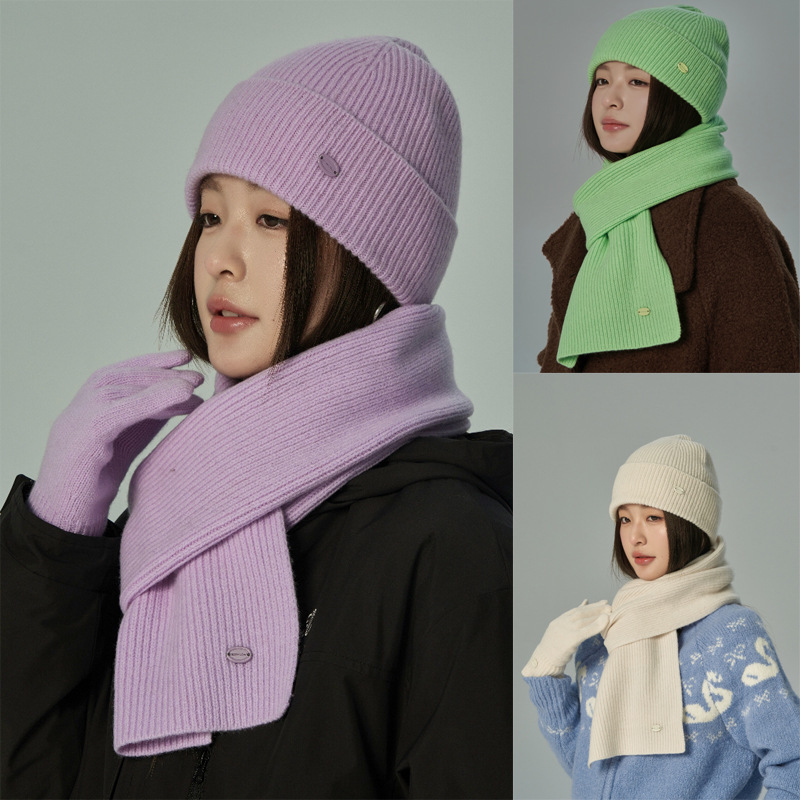100% Australian Wool High-Quality Hat, Scarf, and Gloves Three-Piece Set for Men and Women, Winter Warm Scarf, Versatile