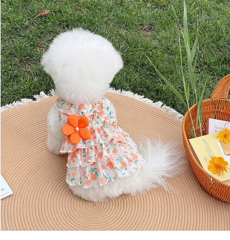 Robe plissée à fleurs style princesse pour chien et chat été_voghion.com