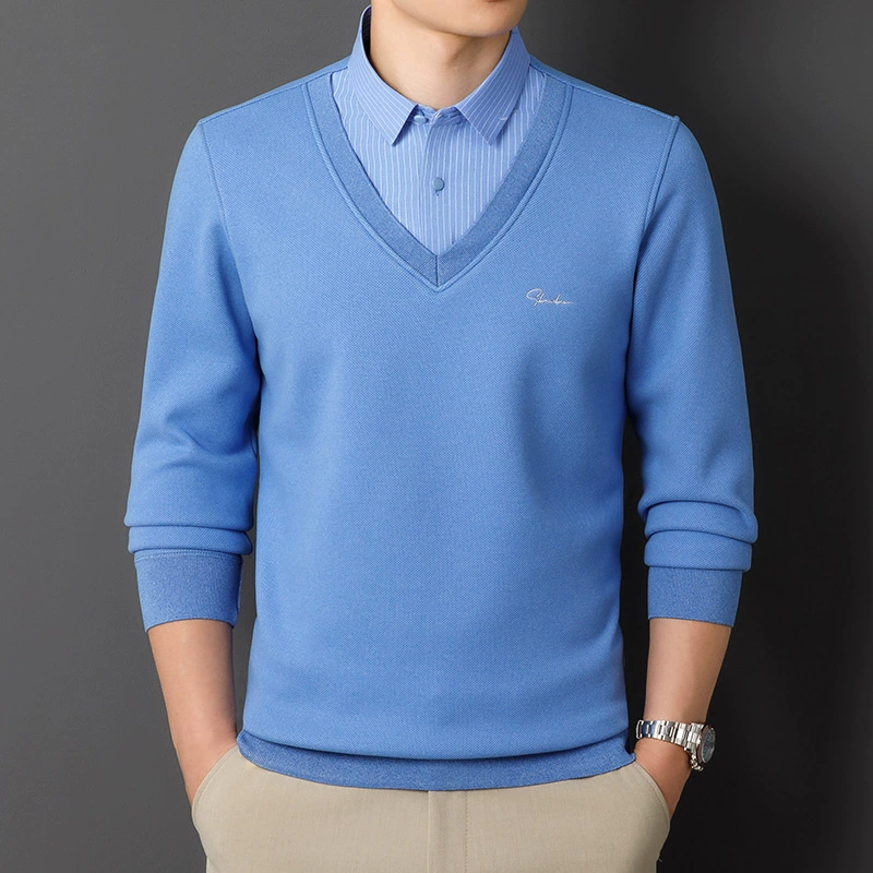 Поддельные две шерстяные рубашки плюс бархатная теплая зимняя внешняя рубашка мужская повседневная рубашка с длинными рукавами мода