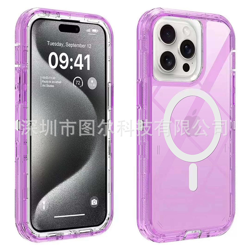 IPhone 16 14 13 12 11 15 Pro Maxマグネット式携帯ケース透明三合一耐落下防止|undefined