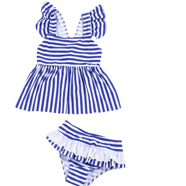 Brand children's split navy lace swimwear for swimming for early age