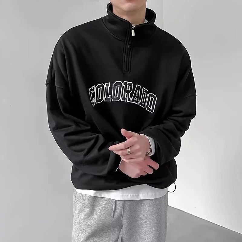 Autumn solid sweatshirt, round collar, relaxed fit, sizes M–3XL