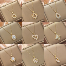 【钛钢链】韩版铜镶锆电镀18K真金或白金几何爱心项链女耳环套装