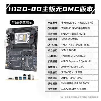 华南金牌 H12D-8D серверная материнская плата для AMD EPYC7002/7003 (без BMC)