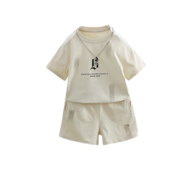 7820 Traje de manga corta de verano para niños 2025 Nueva camiseta de moda de verano para niños Baby Cool y guapo Traje de dos piezas