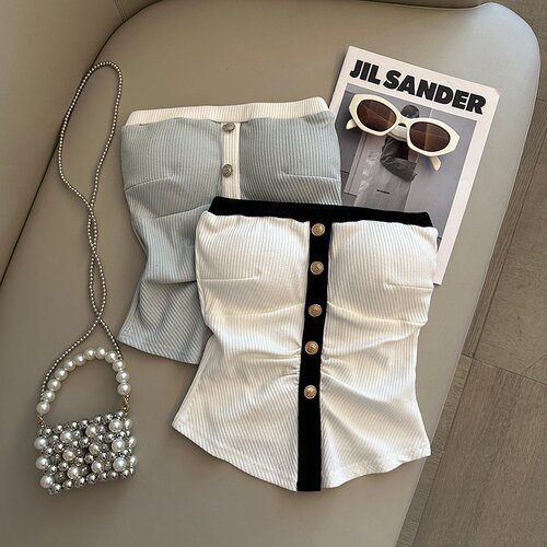 One-shoulder vest design tube top, small fragrant outer coat, women's summer design, sexy, pure desire, breast wrap, hot girl buttons