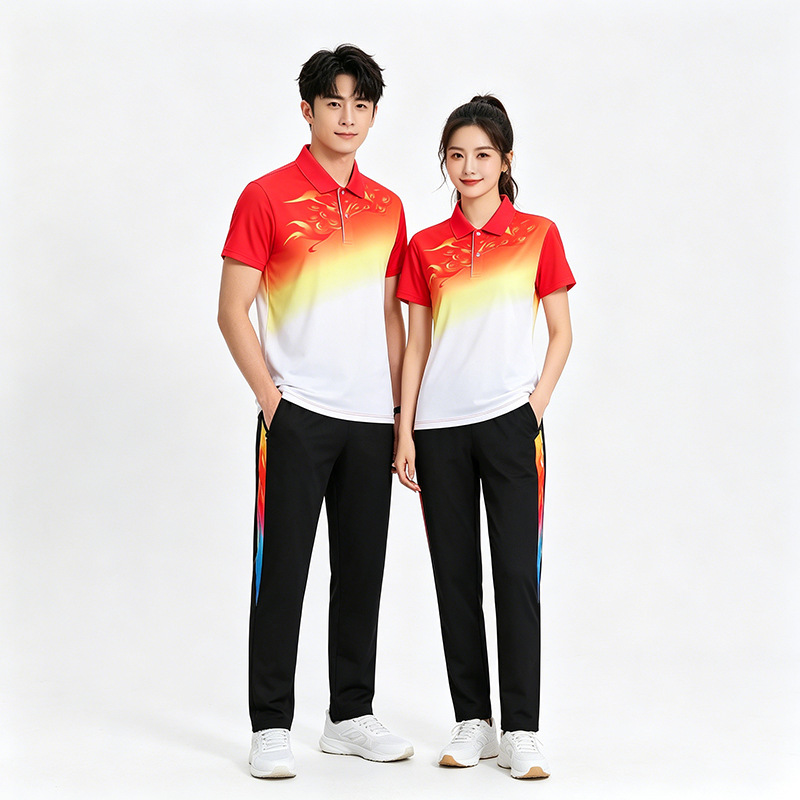 빨간색 반팔 + 프린트 블랙 팬츠/작은 피닉스 테일 반팔 슈트