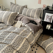 纯棉精梳棉北欧风四件套全棉高级感简约床单被套全棉床笠三件套4