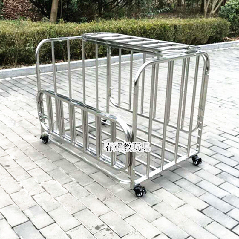 jardín de infantes carro de baloncesto de acero inoxidable grueso almacenamiento cesta de baloncesto móvil marco de baloncesto plegable carro de carga