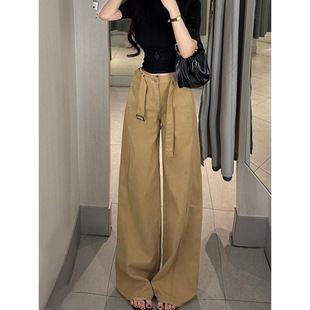 Tall and Long Retro Hong Kong Style Khaki Wide-Leg Jeans for Women 2025 Summer Slimming Floor-Length Pants