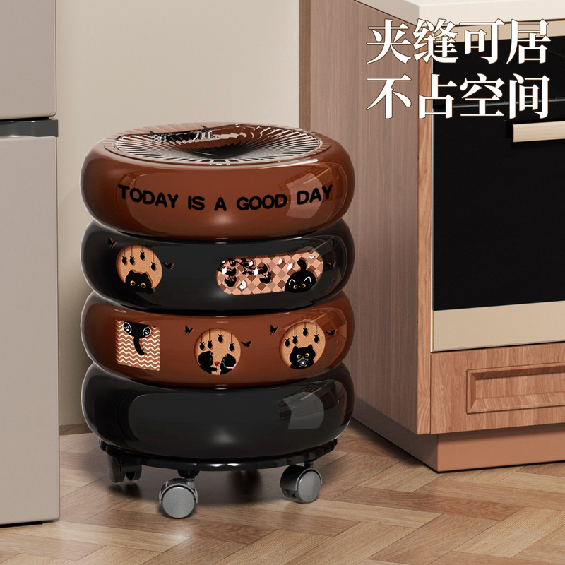 垃圾桶家用新款客厅轻奢高档甜甜圈收纳桶带盖高颜值厨房带轮纸篓|undefined