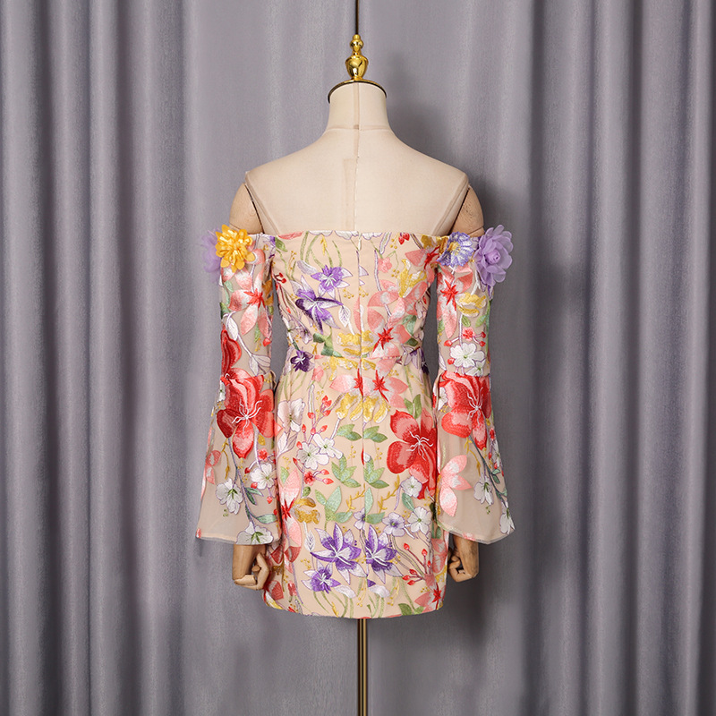 Three Dimensional Floral Cluster Embroidered Bell Sleeve Retro Dress off Neck Dress 17 Three Dimensional Floral Cluster Embroidered Bell Sleeve Retro Dress Off Neck Dress
