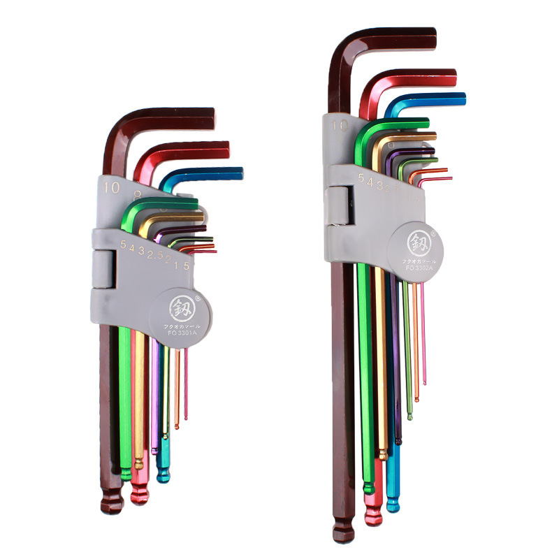 釰福冈FO-3301A FO-3302A平头内六方L扳手球头板子9件套组合工具