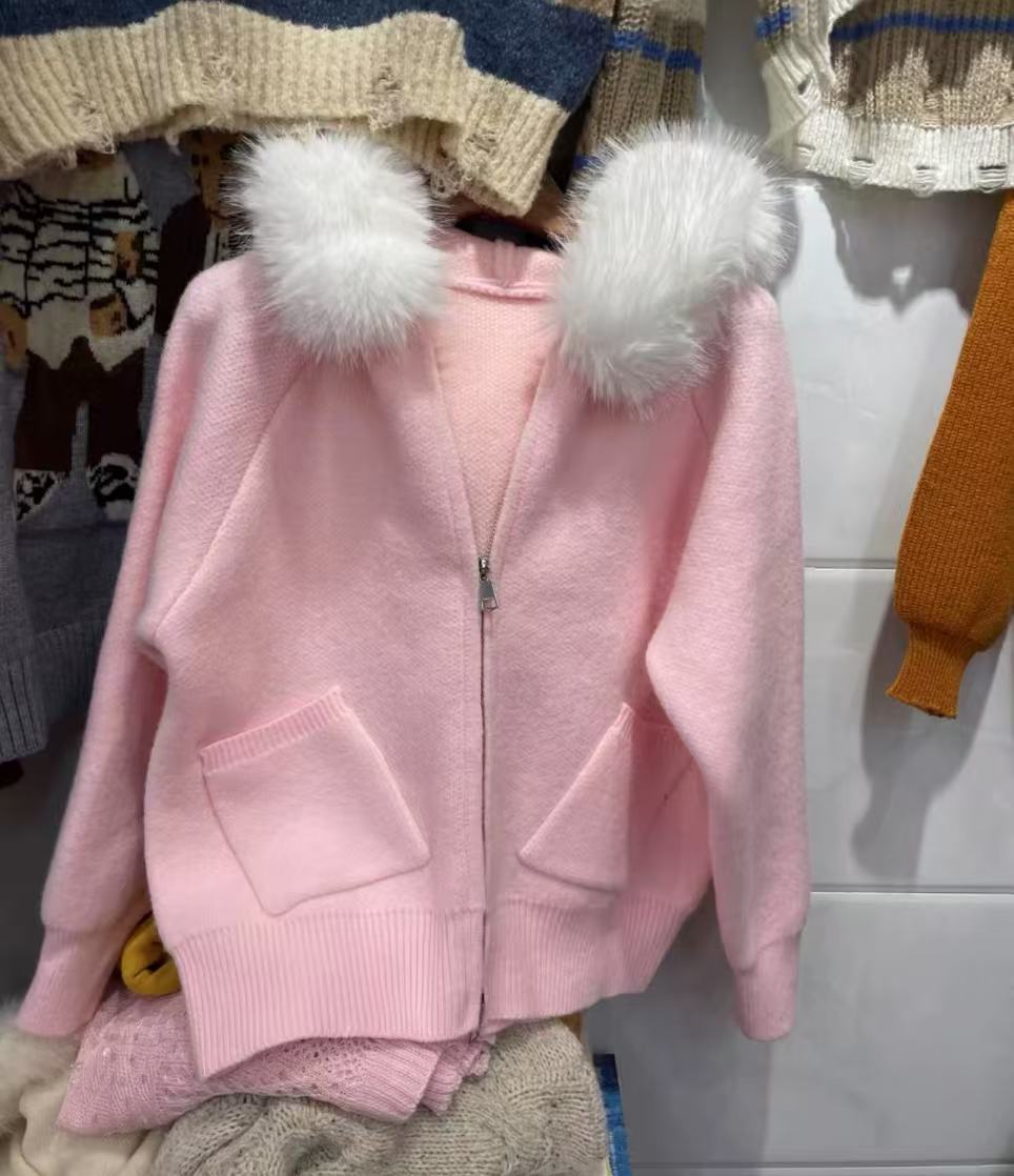 Women's Clothing Oversized Fur-Trim Hooded Cardigan – Winter Knit Sweater Jacket For Women_voghion.com