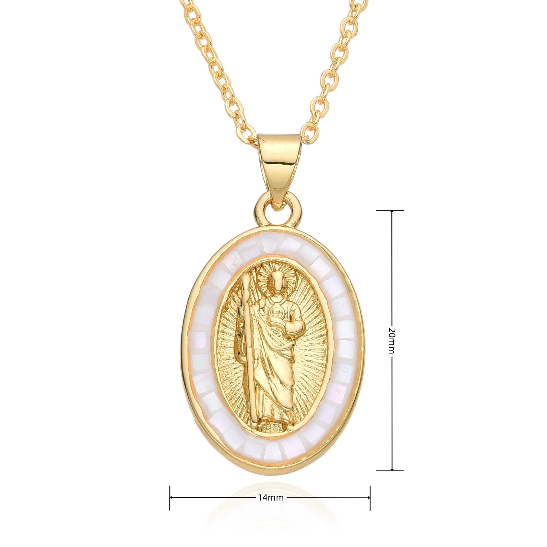 15g Weight Shell Inlay Material Pendant Necklace Classification cable chain Chain Type 1 Piece Quantity Daily Occasion Copper Material Portrait, Saint Benedict Pattern Women's Gender Plating, Inlay Design Retro Style Copper Retro Portrait Plating Inlay Shell Pendant Necklace 无