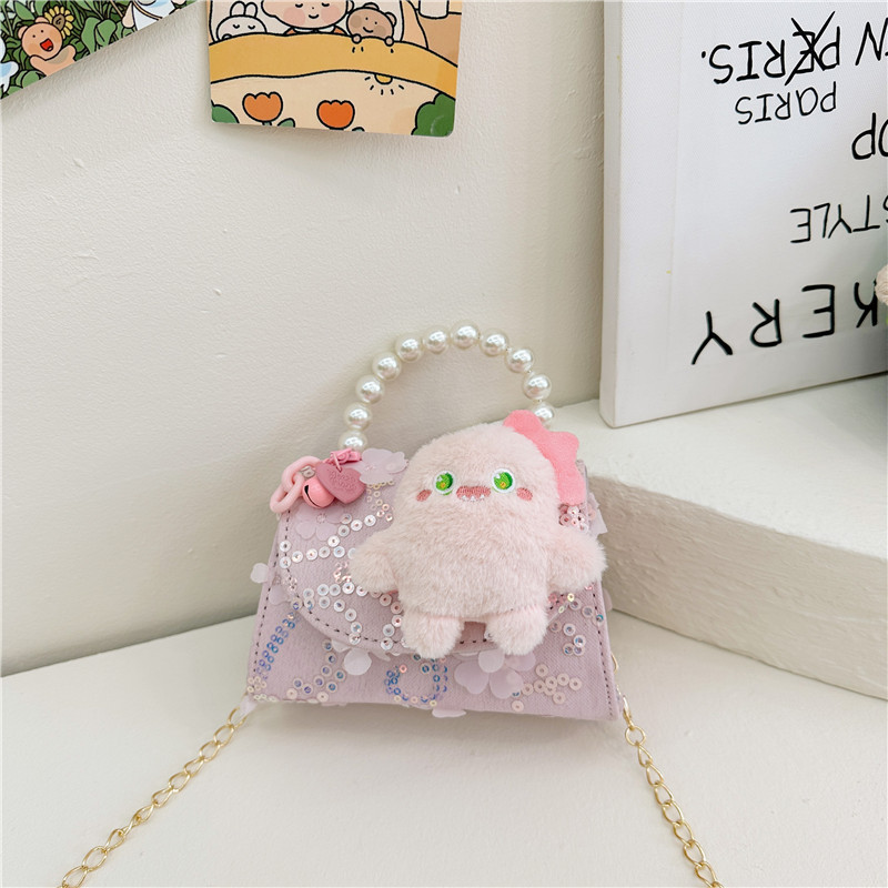 Nueva princesa de dibujos animados bolsos infantiles lindos bolsos de arco de moda chica perla bolsos de hombro