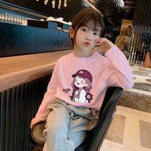 H2346#女童纯棉休闲长袖t恤秋装新款中大童装卡通印花洋气女孩潮t