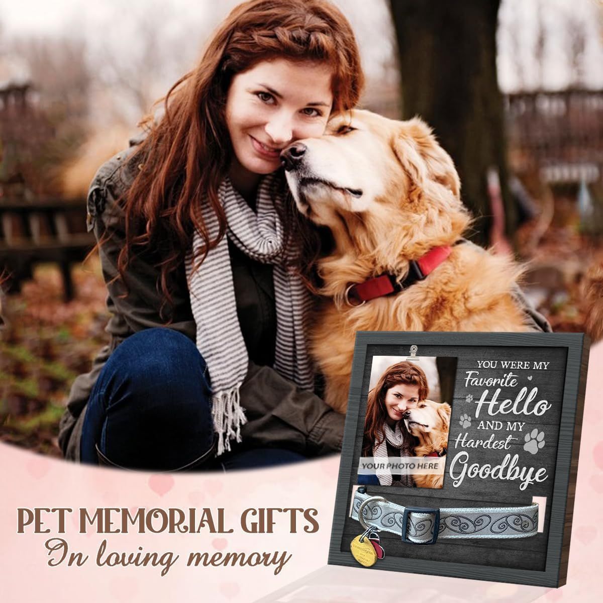 Marco DE FOTOS conmemorativo de la mascota de madera puede sostener el collar tridimensional Mesa PET foto marco madera mascota regalo perdido