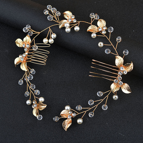 New European and American bridal hair accessories, handmade twisted flower leaf comb headband, side hair comb accessories, cross-border hot selling