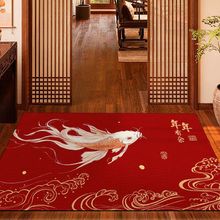 入户门地垫高级感新中式招财锦鲤水晶绒玄关地垫家用门口防滑脚垫