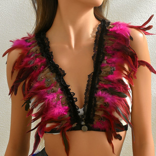 ZIYI foreign trade supply cross-border explosions wild temptation rose red feather sexy top O0309