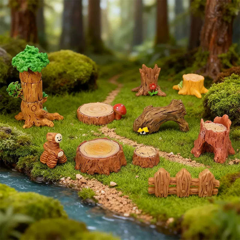 森林系树脂微景观摆件树桩小木屋造景配件苔藓缸桌面场景装饰配件