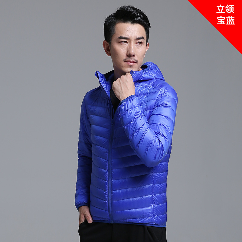 Transfronterizo Tik Tok otoño invierno chaqueta de plumón ligera hombre corto tamaño grande ligero a prueba de frío cálido abrigo de cuello blanco