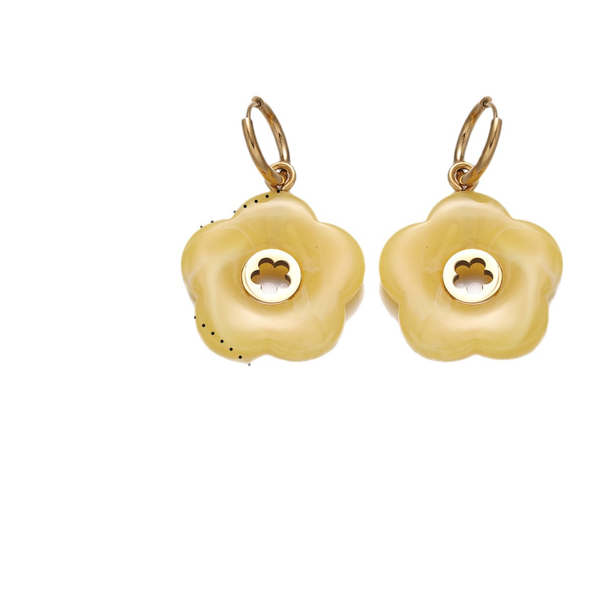 Alta Europa y América acero inoxidable ligero lujo alto sentido flores acrílico titanio joyería conjunto de aretes primavera y verano nuevos productos