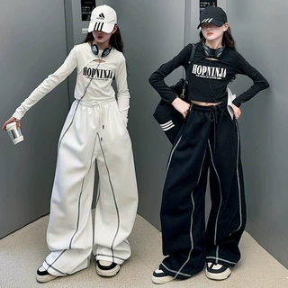 女童套装春装2025新款大儿童爵士街舞服女孩宽松炸街工装长裤潮酷