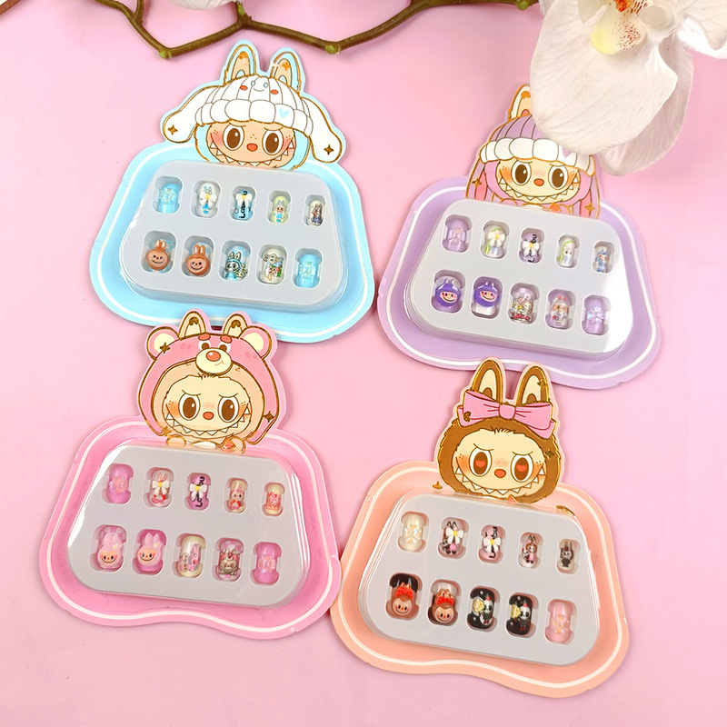Labubu Diamond-Encrusted Kidsren's Manicure Patches, 10 Bow Nail Patches, Cartoon Nails for Middle-Aged and Older Kidsren, Cute Labubu Diamond-Encrusted Kidsren's Manicure Patches, 10 Bow Nail Patches, Cartoon Nails for Middle-Aged and Older Kidsren, Cute