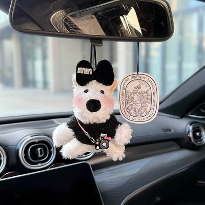 2025 New Car Hanging West Highland Car Pendant Rearview Mirror Pendant Doll Car Interior Accessories Cute Gift for Girls (Car hanging) - camera-drill-m-black-knot-black-sweater-west-highland-car-hanging-fragrance-piece