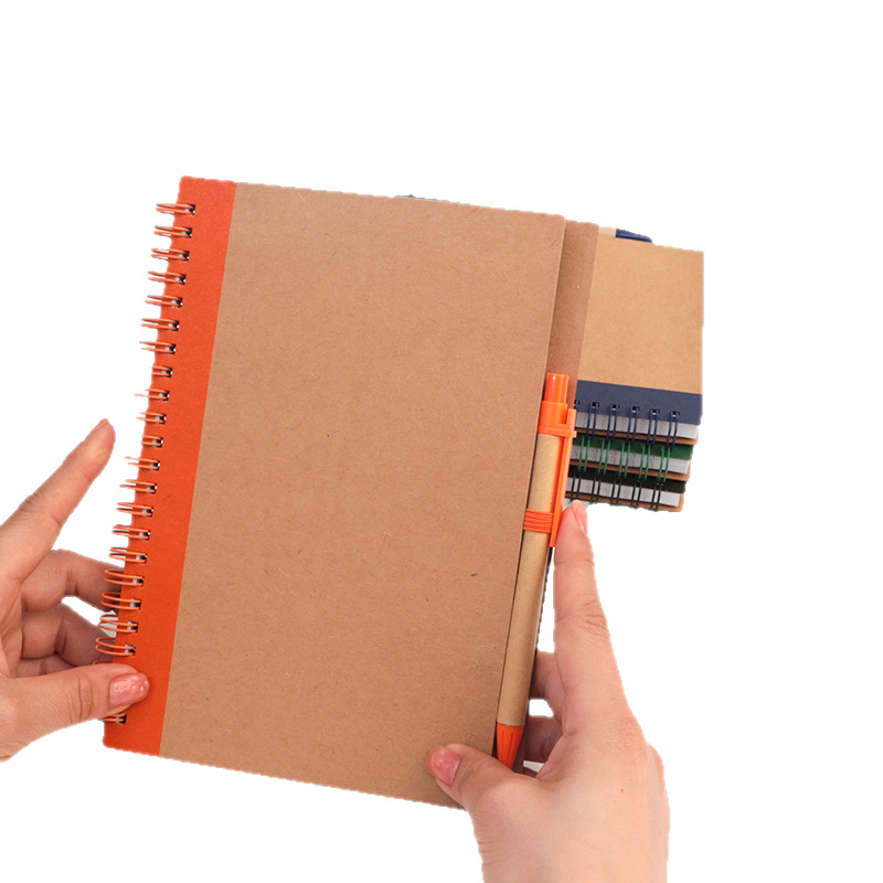 Cuaderno espiral de papel kraft transfronterizo para oficina y negocios, bloc de notas creativo portátil para notas rápidas.