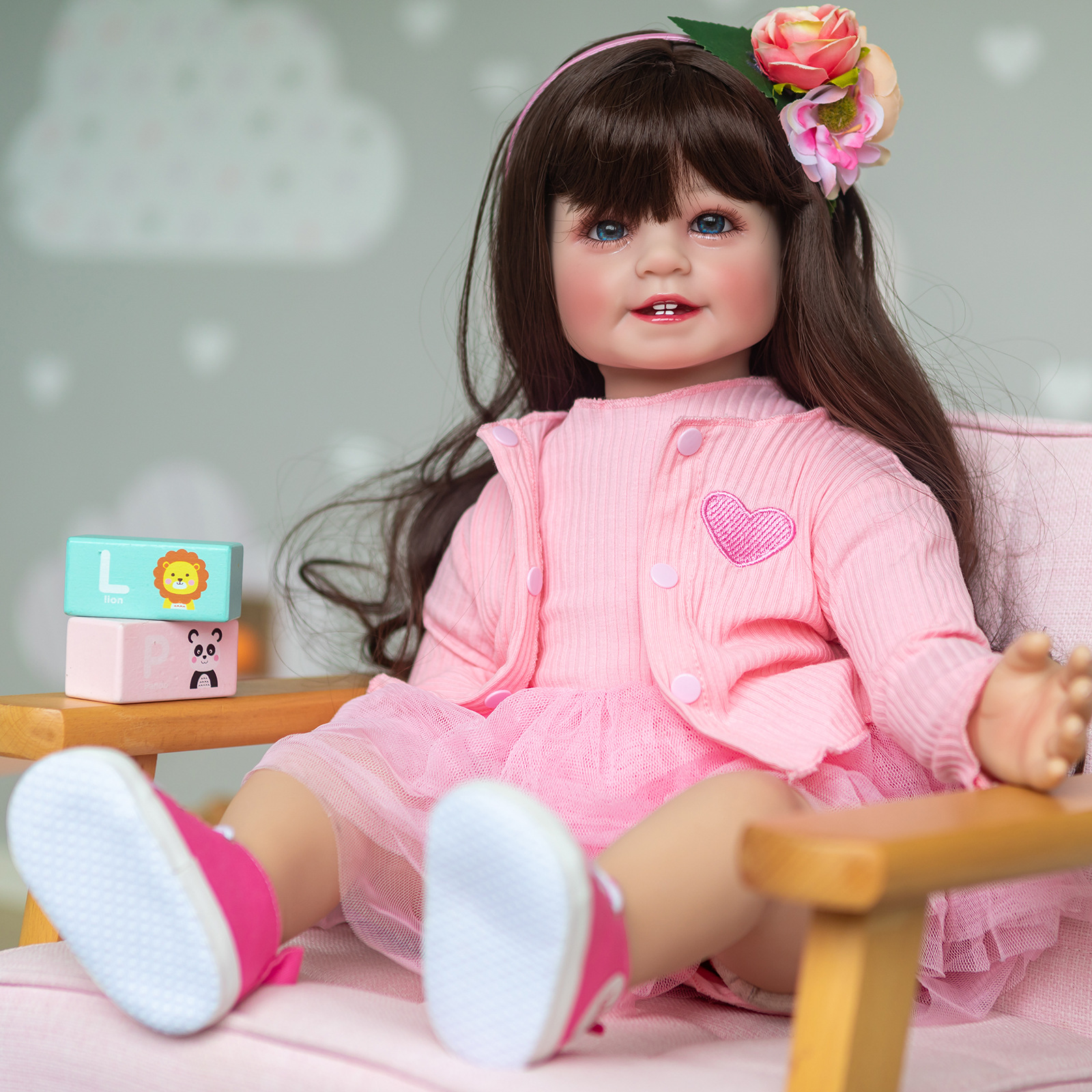 60cm simulación niña princesa muñeca lindo pelo largo grandes ojos cuatro dientes princesa transfronteriza e-commerce suministro