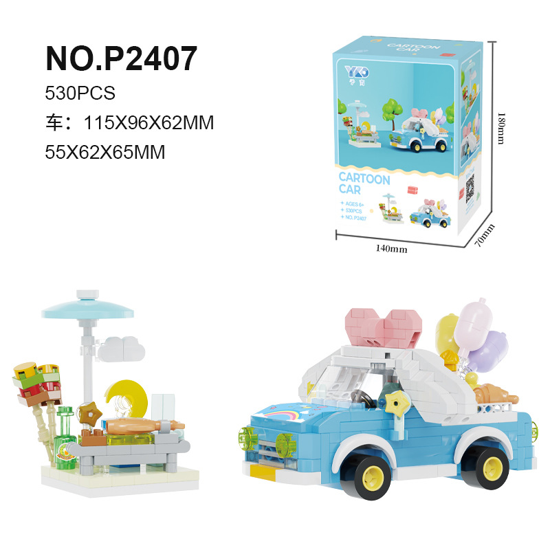 P2401 bloques de micropartículas de dibujos animados muñecas callejuelas coche de niños puzzle juguetes de ensamblaje regalos al por mayor