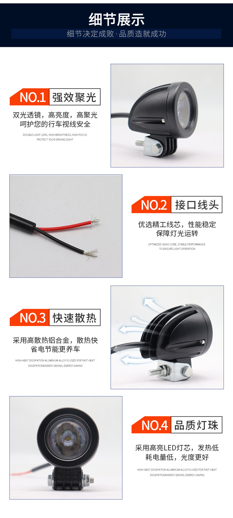 Cross-border off-road vehicle spotlight circular modification 10W work light motorcycle led highlight monocular