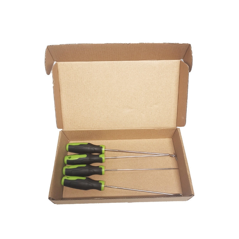 녹색 및 검정색의 긴 원형 손잡이 후크 4개 세트(상자에 포장)