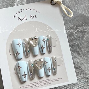 純手工穿戴甲千禧辣妹法式歪心四芒星貼紙美甲貼片光療甲可拆卸