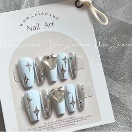 纯手工穿戴甲千禧辣妹法式歪心四芒星贴纸美甲贴片光疗甲可拆卸