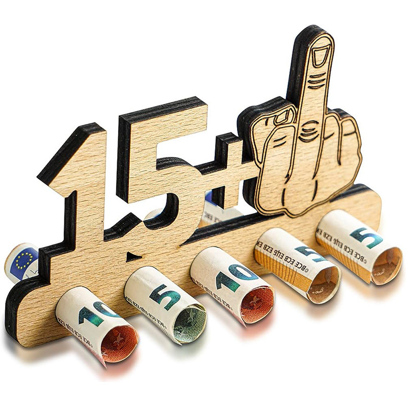 Nuevo Funny18th spot corte por láser cumpleaños MoneyGift manualidades de madera decoración de fábrica pelo recto