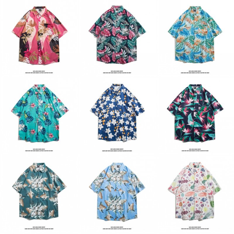 Hong Kong style vintage vintage oil painting short-sleeved shirt men's seaside trendy flower shirt loose couple's Ruan handsome coat Hong Kong style vintage vintage oil painting short-sleeved shirt men's seaside trendy flower shirt loose couple's Ruan handsome coat