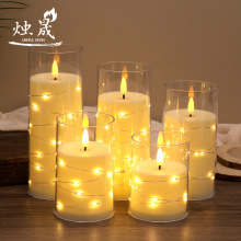 led电子蜡烛灯圣诞节派对灯串西餐厅摆件亚克力带杯蜡烛婚礼布置
