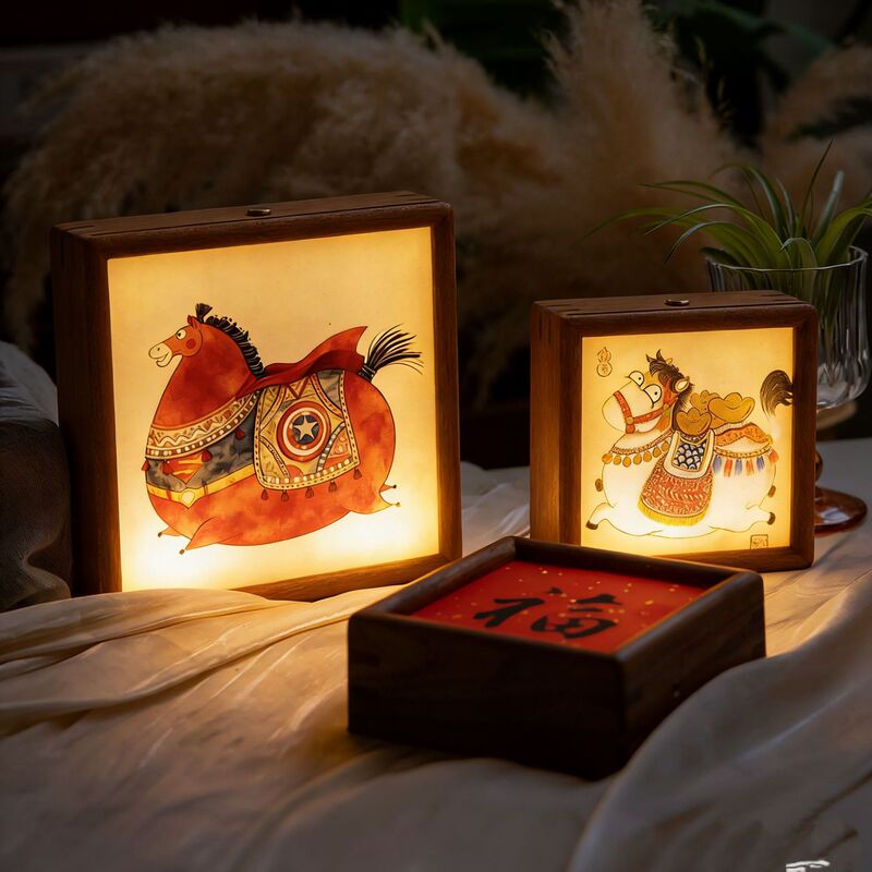 Customizable Calligraphy Cultural and Creative Photo Frame Night Light Ornament for Tea Room and Bedroom, DIY Glowing Gift