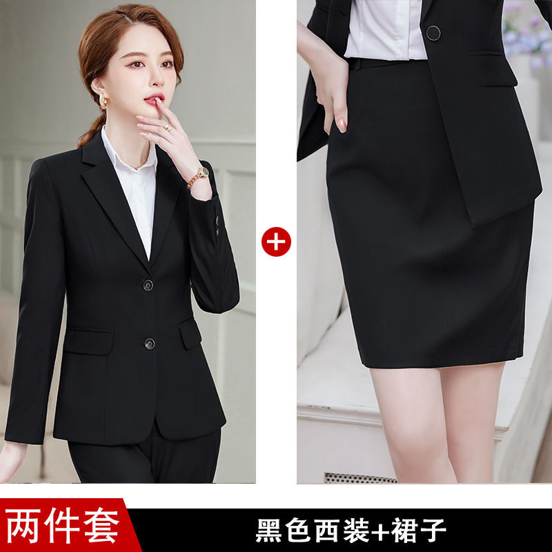新型職業服装女装チベット青爆金気質スーツセット黒双ボタン正装スーツ面接作業服|undefined