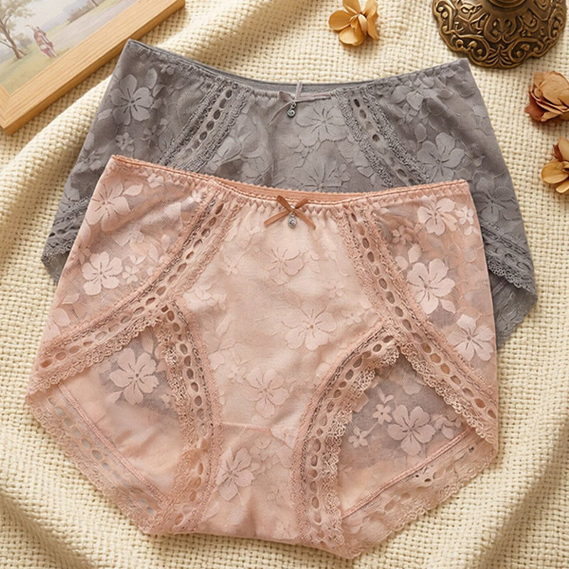 【High-Quality In-Store Products】Sexy Plus-Size Lace Panties for Women, Mid-Waist, High-Cut, Breathable, Quick-Dry Briefs