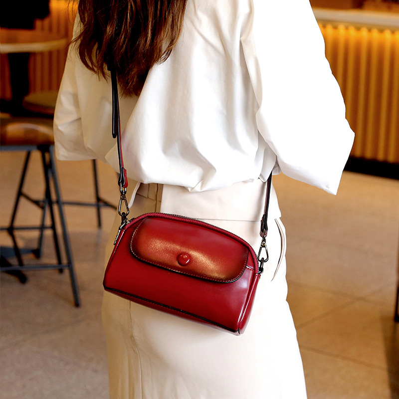 Single shoulder women's small double layer zipper, shell fashionable crossbody bags, cowhide mobile phone bag, trendy_voghion.com