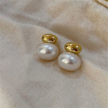 金属椭圆珍珠立体耳钉女小众气质轻奢高级感耳环耳饰2024新款耳饰